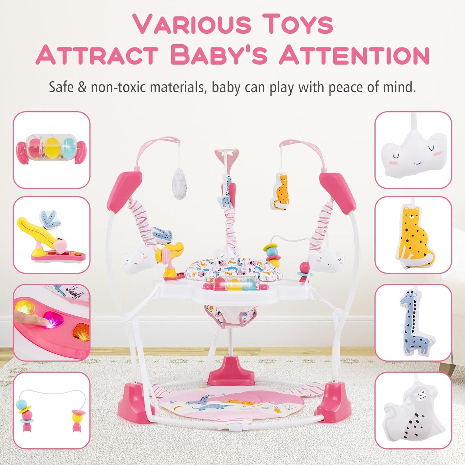 INFANS 3-in-1 Baby Activity Center, Jumper & Bouncer, Music, Lights, 360° Rotating Seat, 3 Adjustable Heights, Learning Toys for 6-12 Months