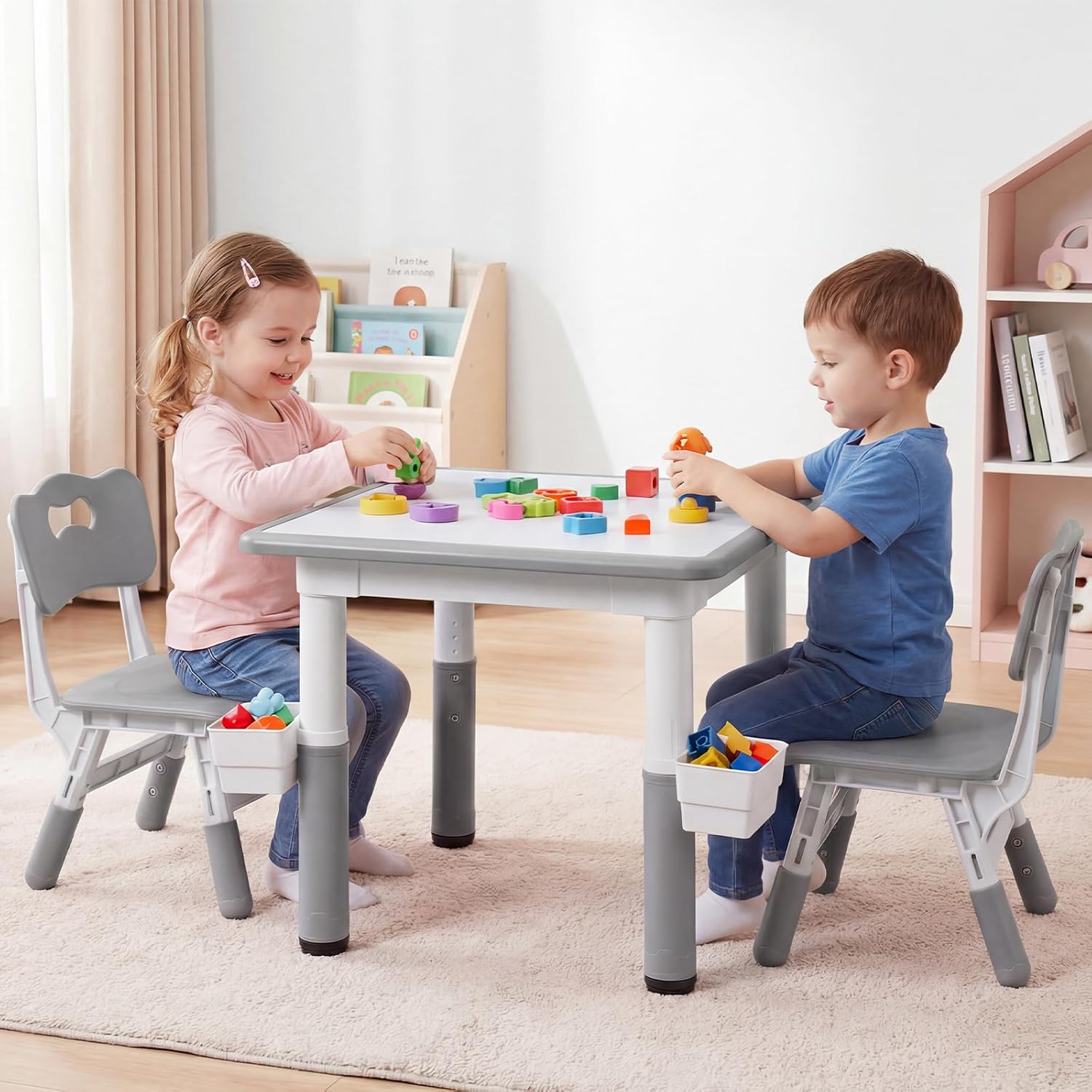Olakids Kids Table and 2 Chair Set Children Furniture for Arts Crafts Learning Drawing
