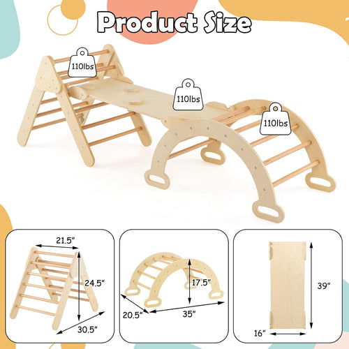 Olakids Pikler Triangle Set 7 in 1 Climbing Toys for 1-3 Inside Foldable Wood Montessori Jungle Gym