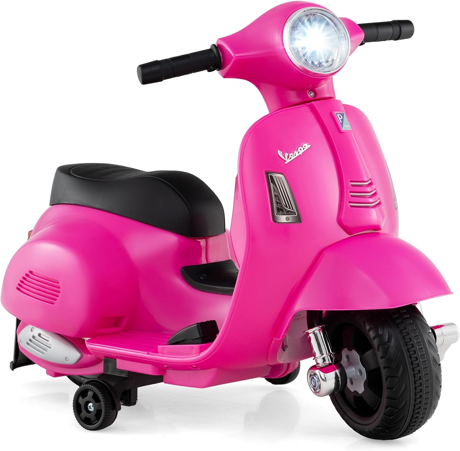 Licensed Vespa Scooter Kids Motorcycle by OLAKIDS, 6V Ride on Electric Motorcycle with Training Wheels