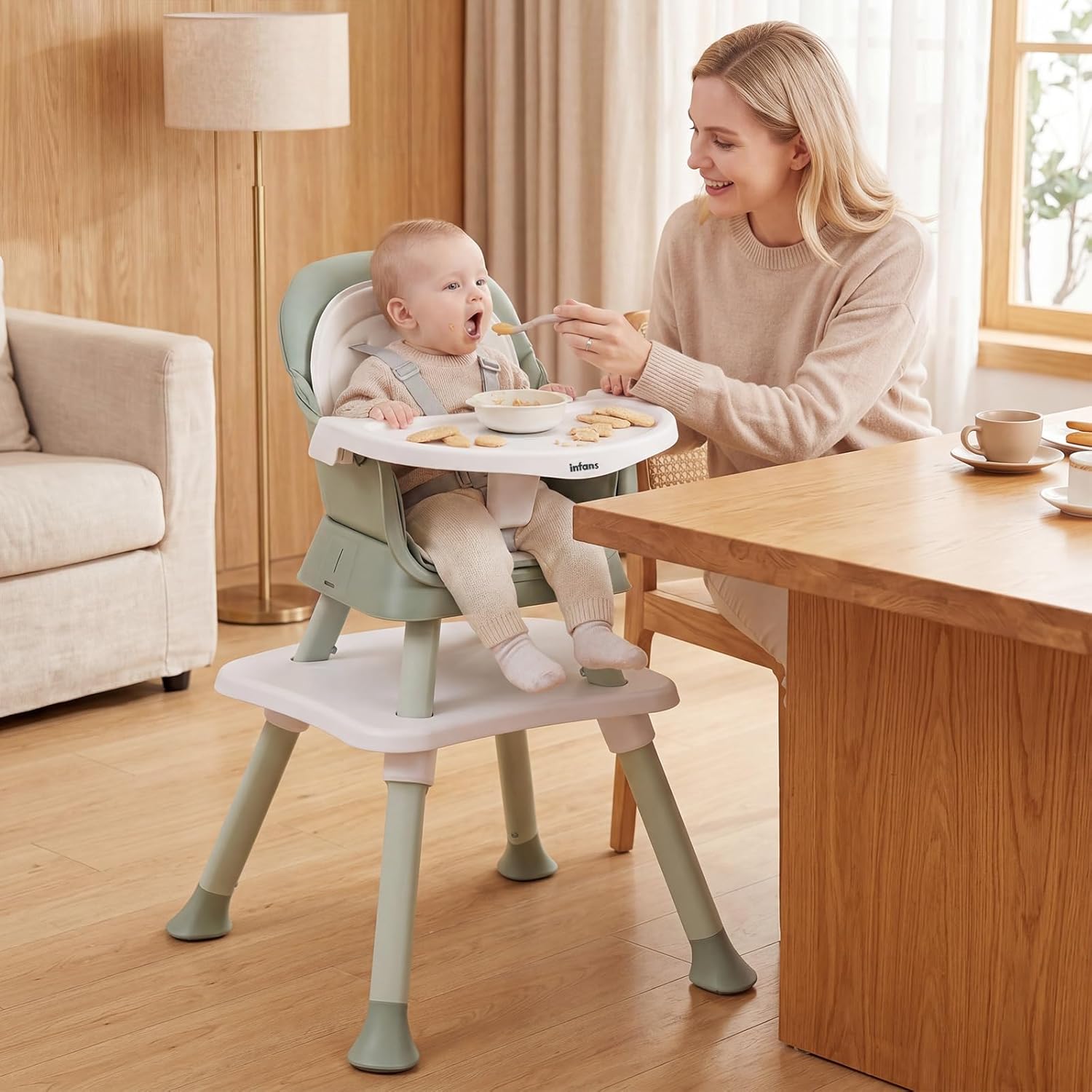 INFANS 8 in 1 Baby High Chair, Convertible Highchair for Babies and Toddlers, Infant Dining Booster Seat