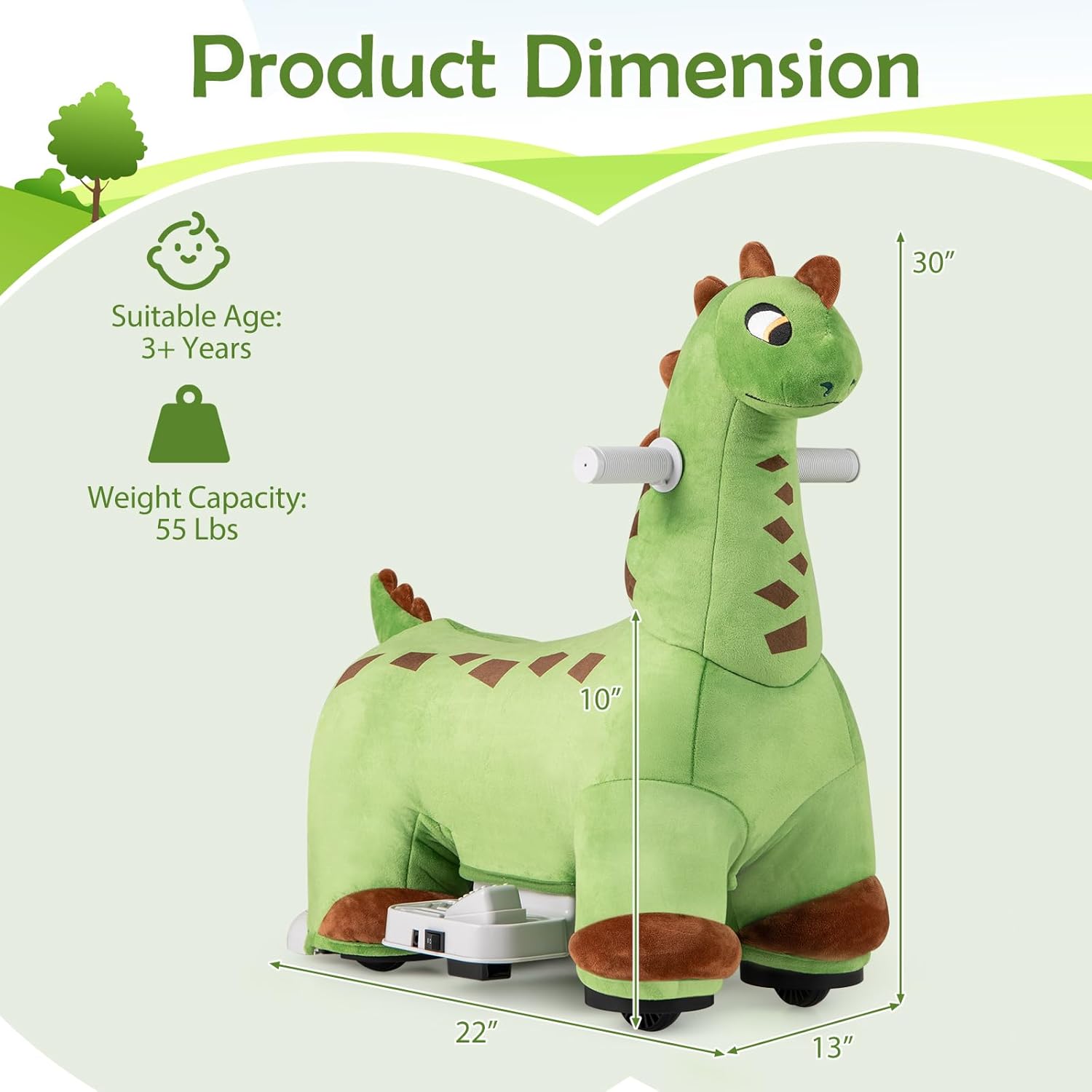 OLAKIDS Ride on Toys, 6V Electric Battery Powered Electric Ride on Dinosaur with Music for Boys Girl Aged 3+