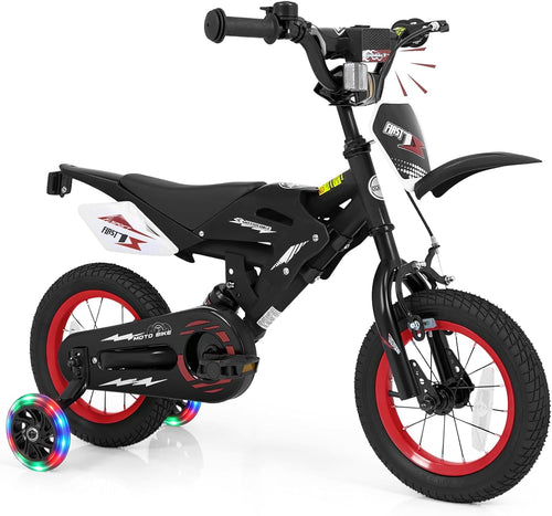 Olakids 12/16 Inch Motorcycle Kids BMX Bike with Light Training Wheels & Suspension