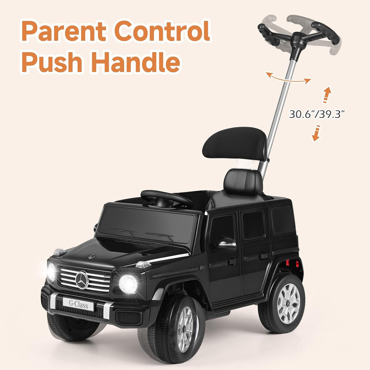 OLAKIDS Licensed Push Car for Toddlers, Outdoor Ride on Toy with Parent Control Handle, Adjustable Canopy, Horn, LED Lights for 3+ Years