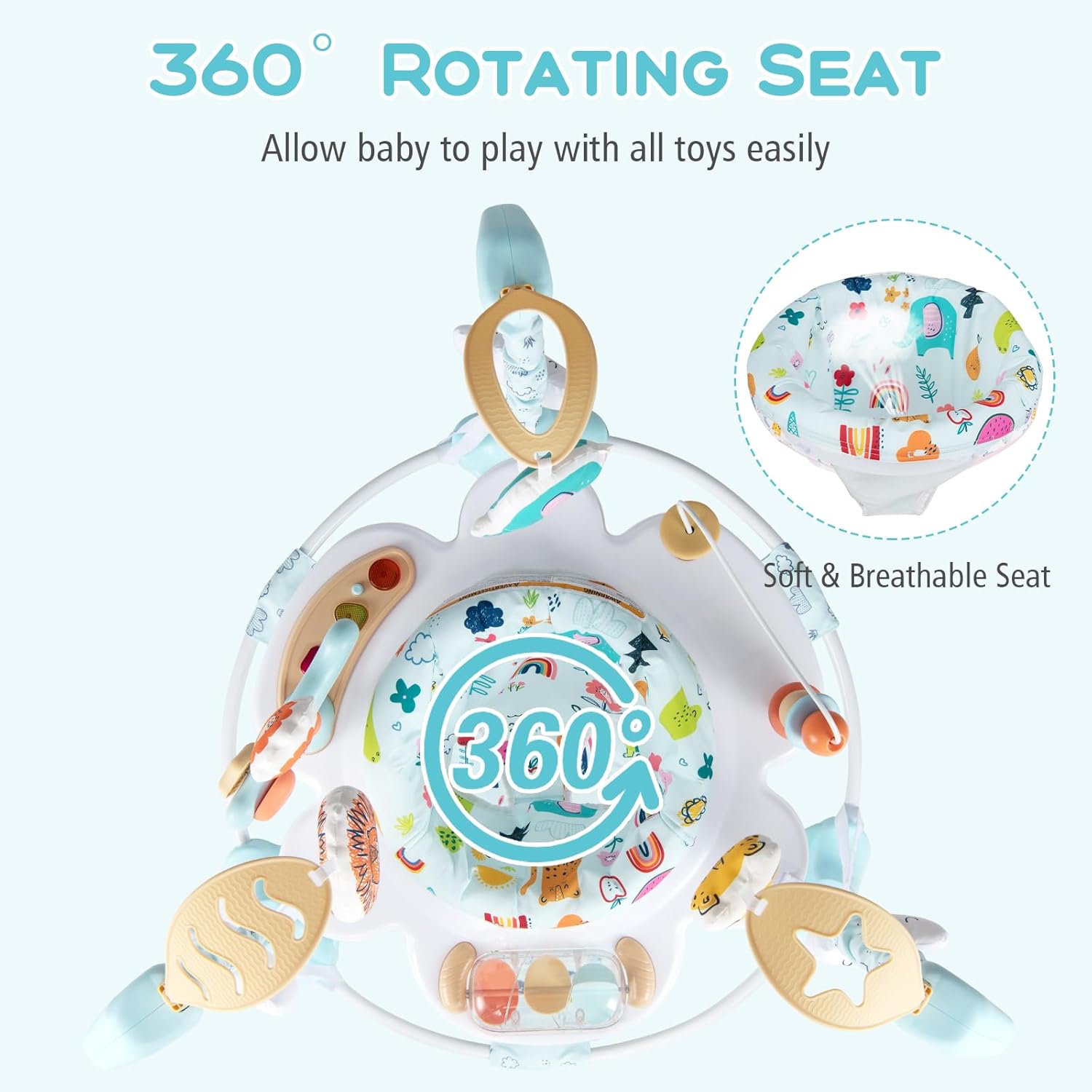 INFANS 3-in-1 Baby Activity Center, Jumper & Bouncer, Music, Lights, 360° Rotating Seat, 3 Adjustable Heights, Learning Toys for 6-12 Months