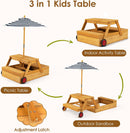 OLAKIDS 3-in-1 Wooden Kids Picnic Table, Outdoor Sandbox with Lid, Benches, Wheels, Storage & Adjustable Umbrella
