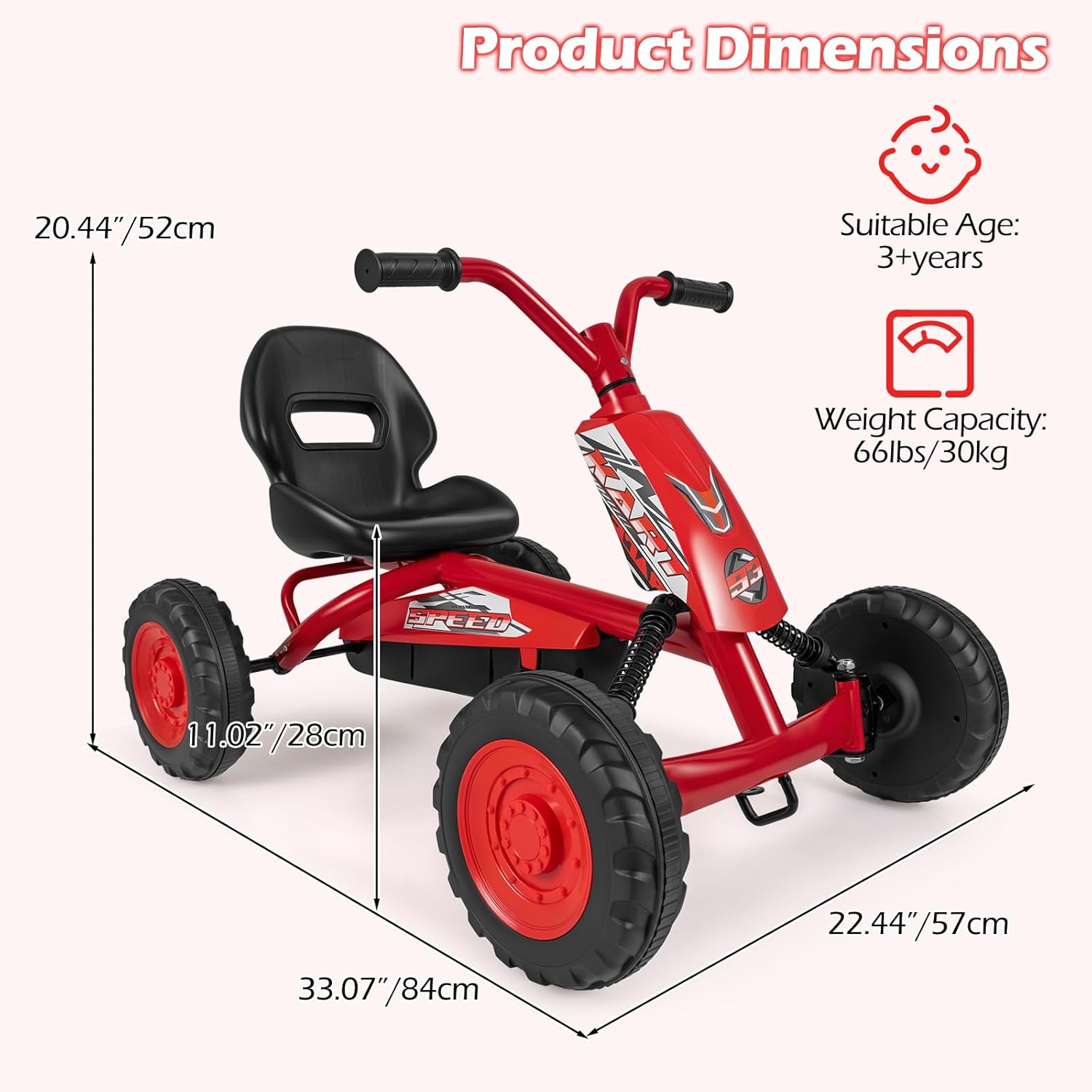 OLAKIDS Go Kart Outdoor 4 Wheel Ride On Pedal Car for Boys & Girls