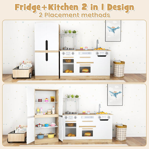 OLAKIDS Kids Kitchen Playset, 2 in 1 Wooden Pretend Play Kitchen