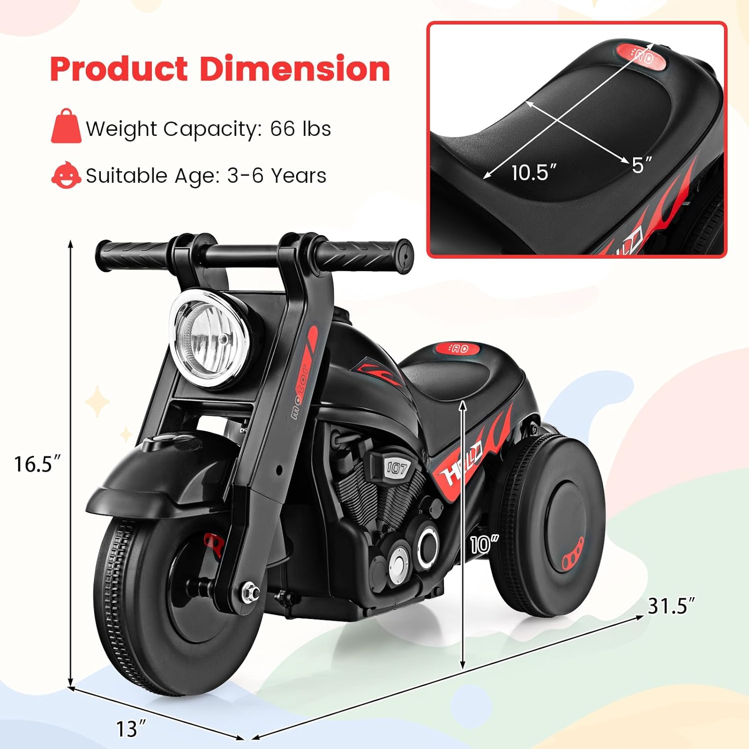 OLAKIDS Ride on Push Car, Foot-to-Floor Sliding Car for Toddlers Kids Motorcycle for Boys Girls Aged 3-5 Years