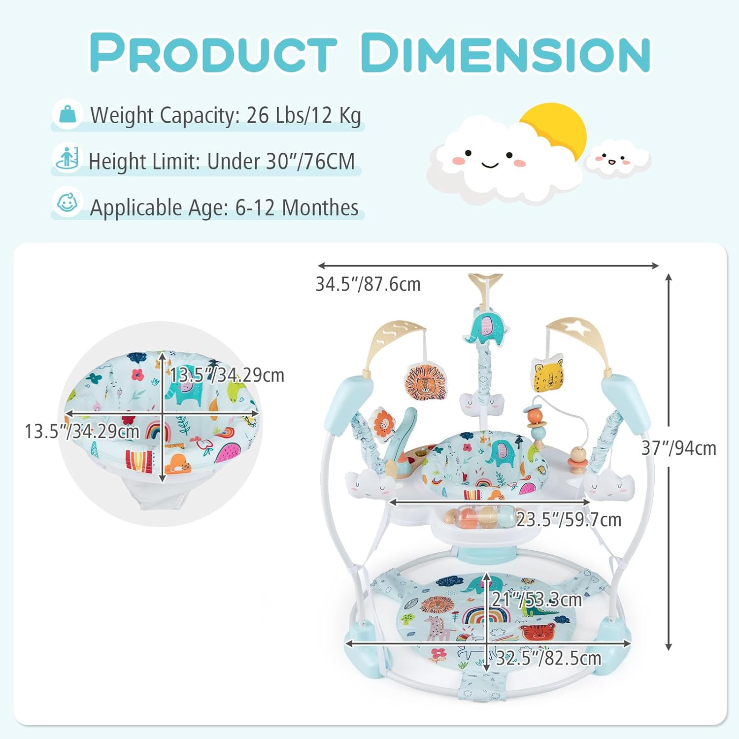 INFANS 3-in-1 Baby Activity Center, Jumper & Bouncer, Music, Lights, 360° Rotating Seat, 3 Adjustable Heights, Learning Toys for 6-12 Months