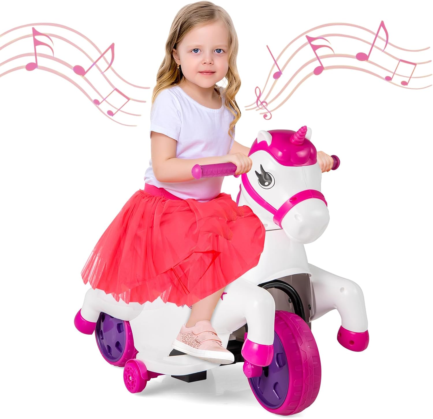 OLAKIDS 2 in 1 Ride on Motorcycle and Horse, Unicorn 6V Battery Powered Ride on Toy  Aged 3-6 Years