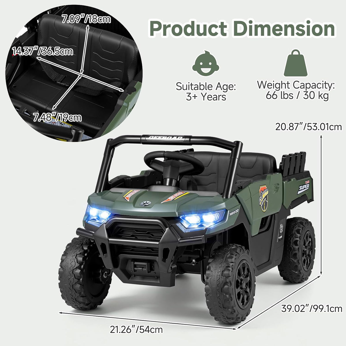 OLAKIDS Ride on Dump Truck, 12V Kids Electric Car with Remote Control  for Toddlers 3+ Years