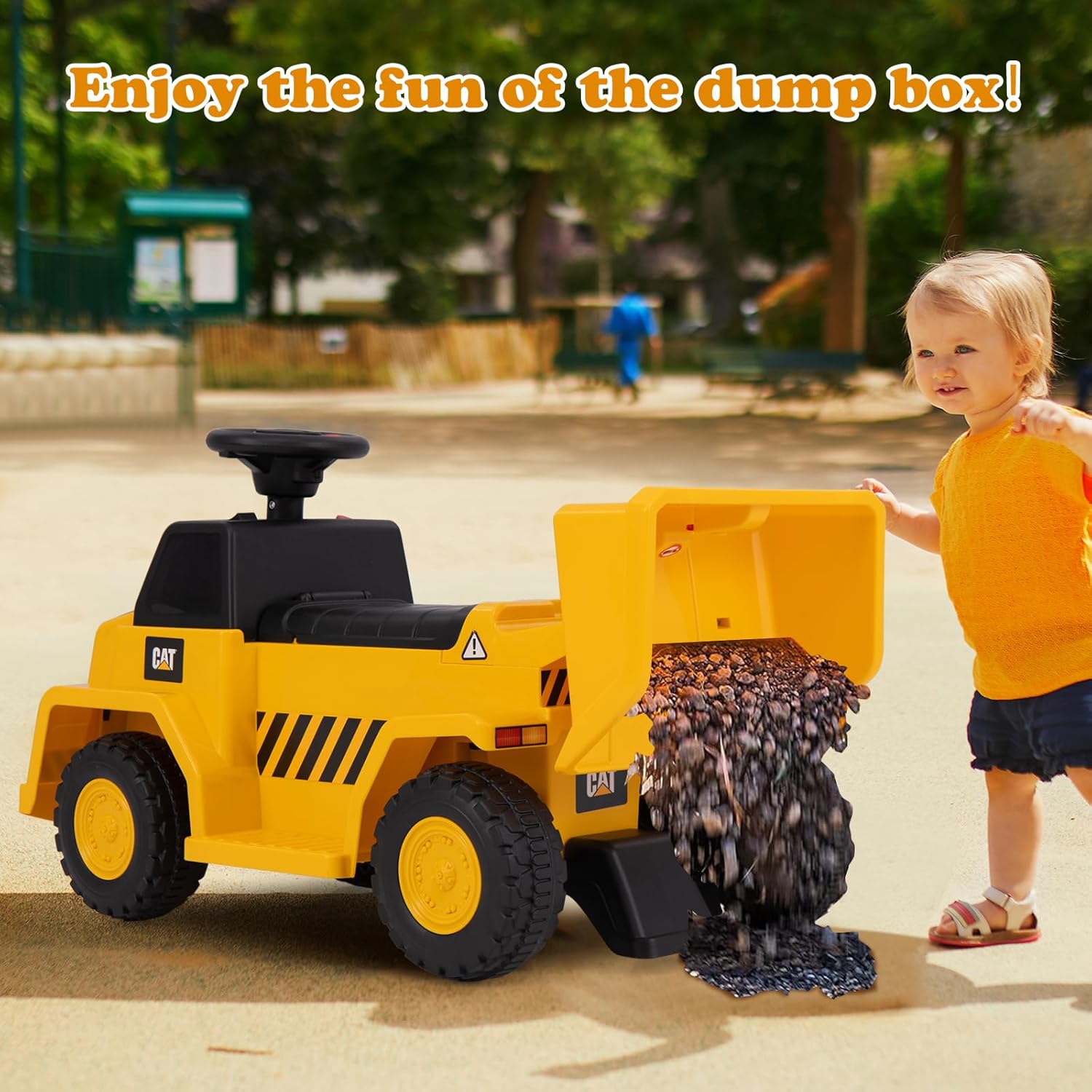 OLAKIDS Licensed Cat Ride on Car, 6V Dump Truck Battery Powered Construction for Kids Toddler Age 1.5-3