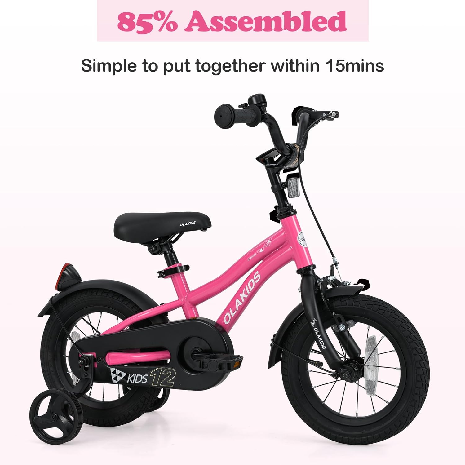 Olakids Kids Bike 12-18 Inch with Training Wheels, Dual Brakes, Adjustable Seat & Handlebar for Boys Girls