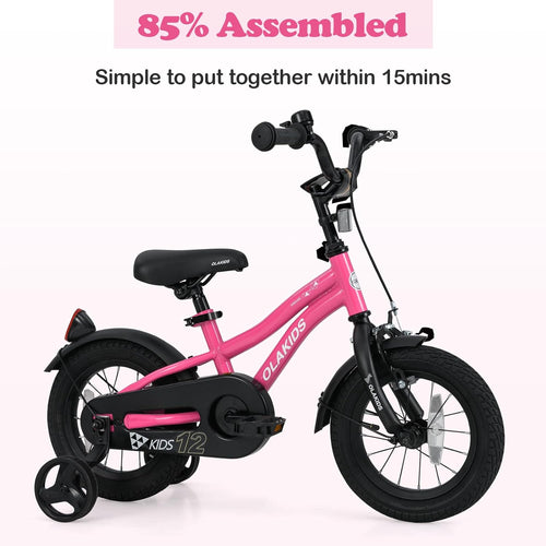 Olakids Kids Bike 12-18 Inch with Training Wheels, Dual Brakes, Adjustable Seat & Handlebar for Boys Girls
