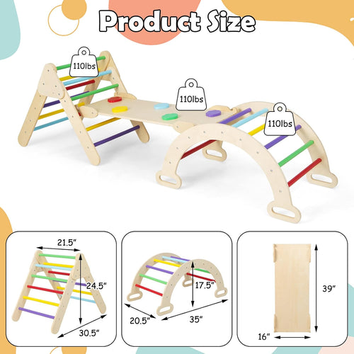 Olakids Pikler Triangle Set 7 in 1 Climbing Toys for 1-3 Inside Foldable Wood Montessori Jungle Gym