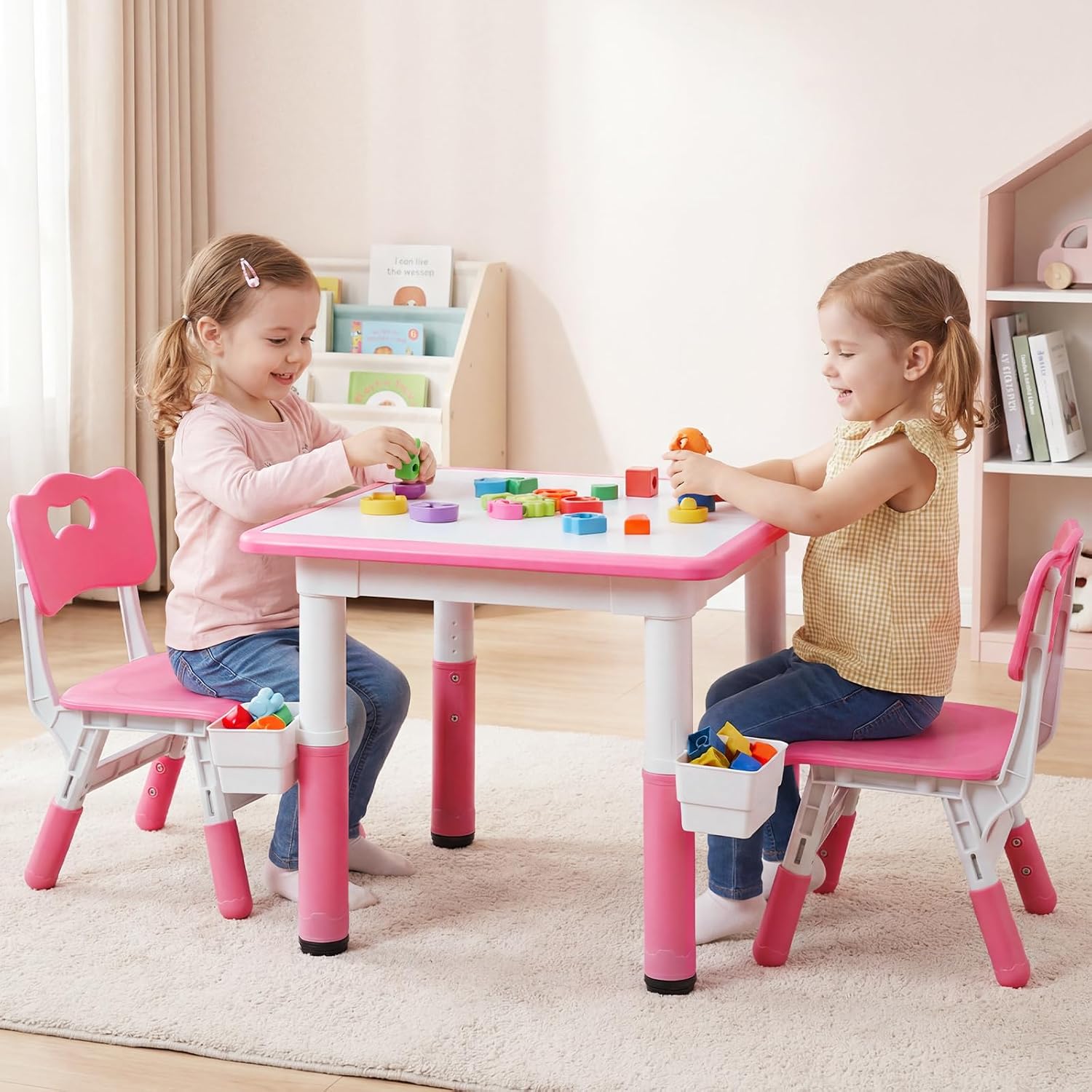 Olakids Kids Table and 2 Chair Set Children Furniture for Arts Crafts Learning Drawing