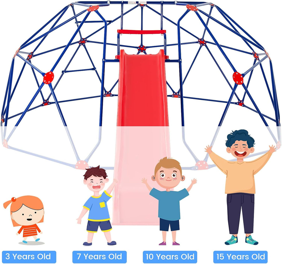 Olakids Climbing Dome with Slide, Kids Outdoor Jungle Gym Geometric Dome Climber