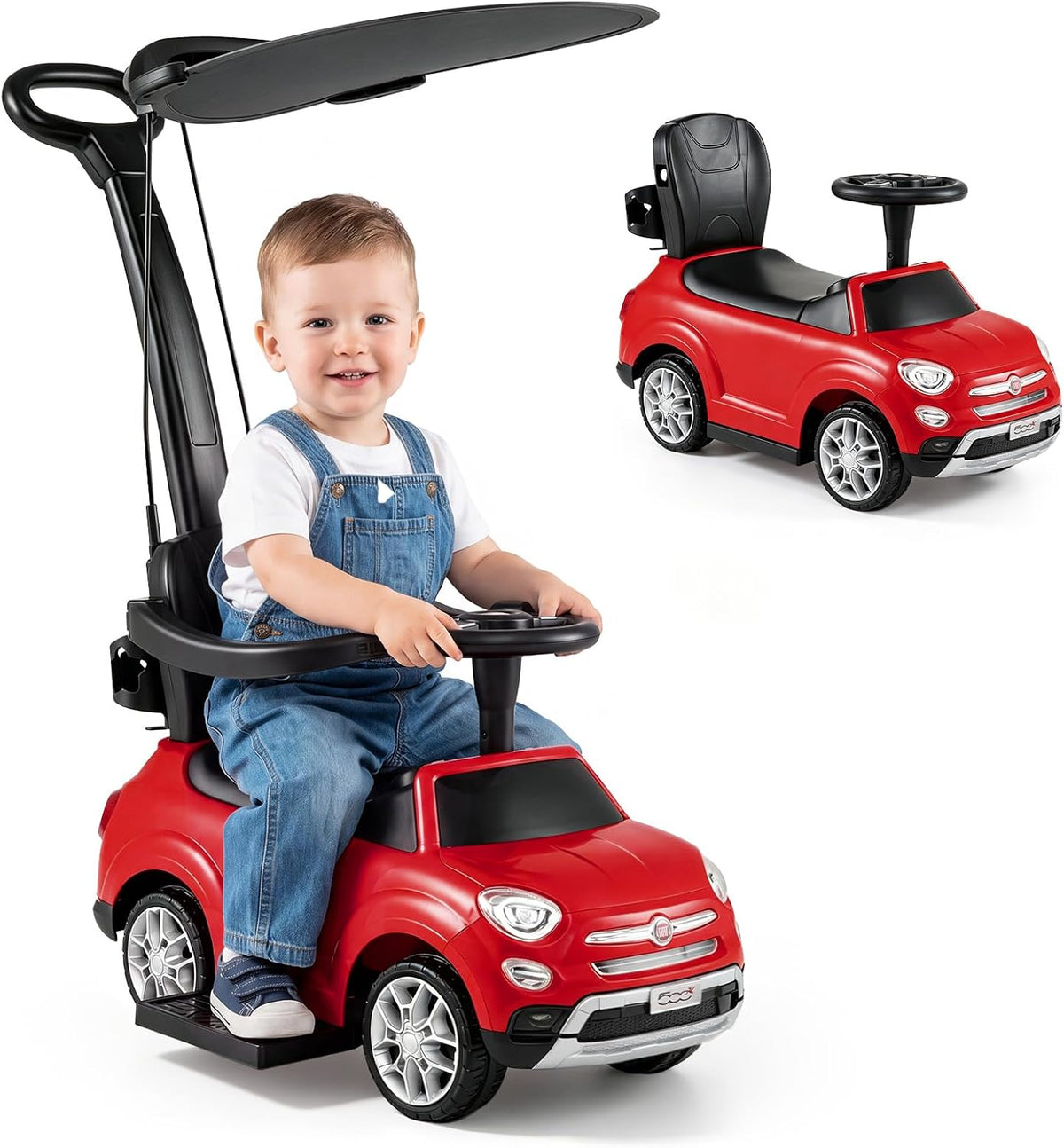 OLAKIDS Licensed Fiat 500X Push Car for Toddlers 4 in 1 Kids Ride on Toys