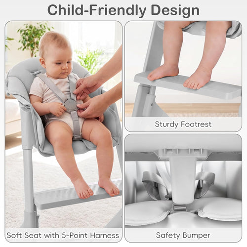 INFANS Washable Baby High Chair, Adjustable Tray, Lightweight, 5-Point Harness, for 6-36 Months Toddlers