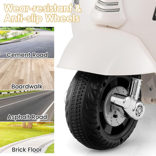Licensed Vespa Scooter Kids Motorcycle by OLAKIDS, 6V Ride on Electric Motorcycle with Training Wheels