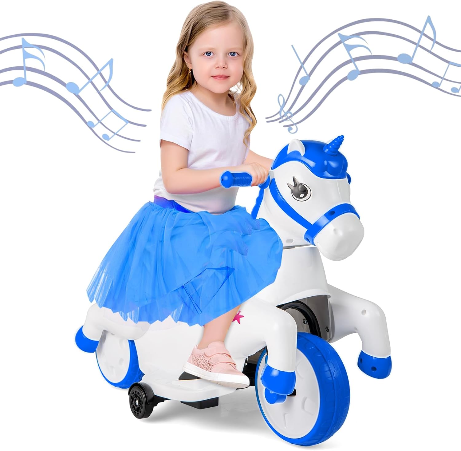 OLAKIDS 2 in 1 Ride on Motorcycle and Horse, Unicorn 6V Battery Powered Ride on Toy  Aged 3-6 Years