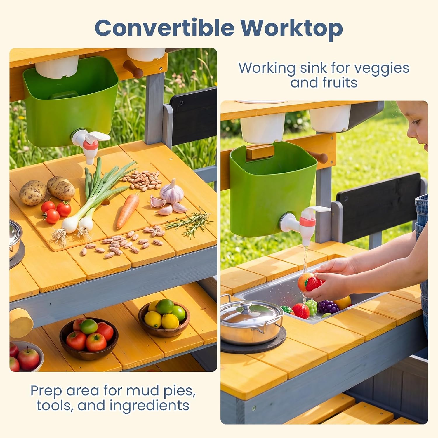 OLAKIDS Mud Kitchen for Kids Outdoor Play Sensory Toys for Toddlers Ages 3+
