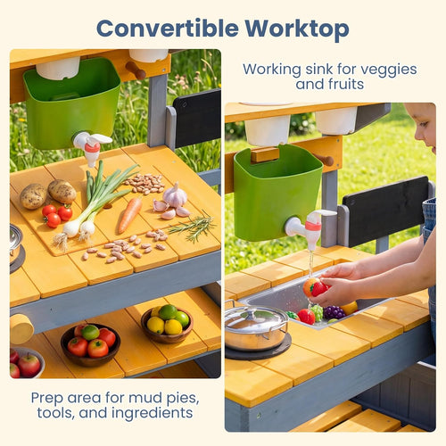 OLAKIDS Mud Kitchen for Kids Outdoor Play Sensory Toys for Toddlers Ages 3+