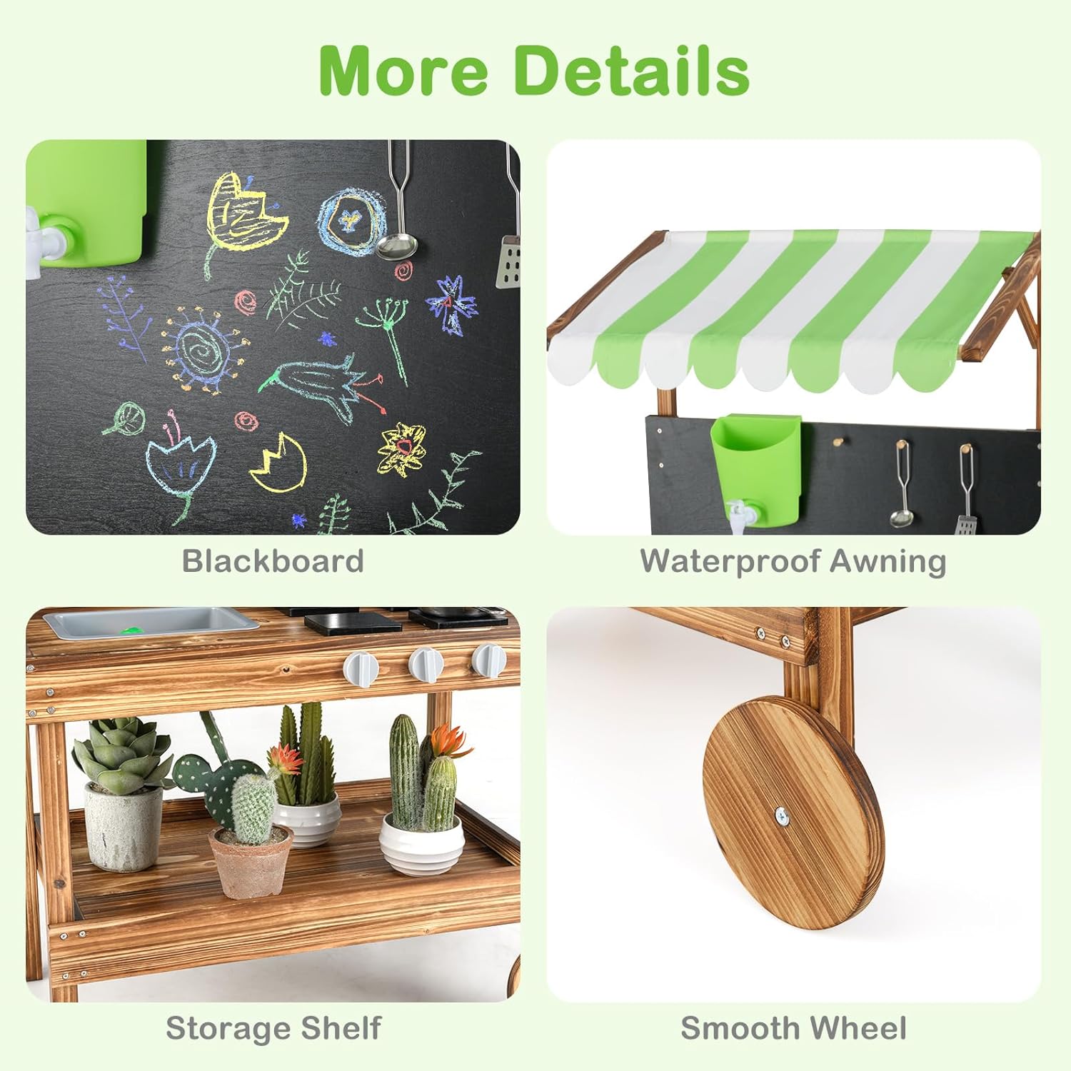 OLAKIDS Mud Kitchen, Outdoor Play Kitchen with Drawing Board, Real Water Flow, Removable Sink, Storage, Cooking Accessories,for Boys Girls Ages 3+
