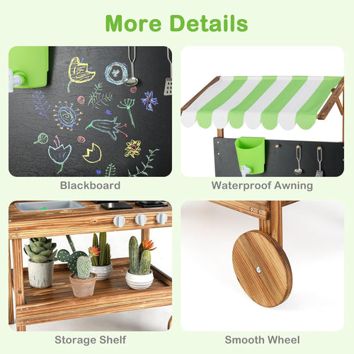 OLAKIDS Mud Kitchen, Outdoor Play Kitchen with Drawing Board, Real Water Flow, Removable Sink, Storage, Cooking Accessories,for Boys Girls Ages 3+