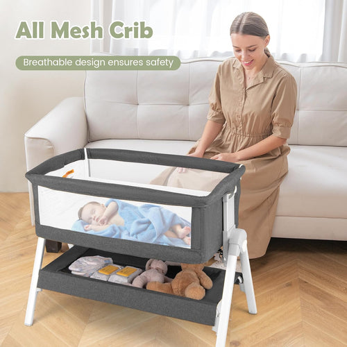 INFANS Baby Bassinet Bedside Crib, Newborn Sleeping /Large Storage Basket, Adjustable Heights & Angle, Easy Moving Bed Side