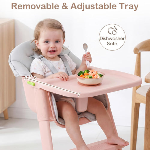 INFANS Washable Baby High Chair, Adjustable Tray, Lightweight, 5-Point Harness, for 6-36 Months Toddlers