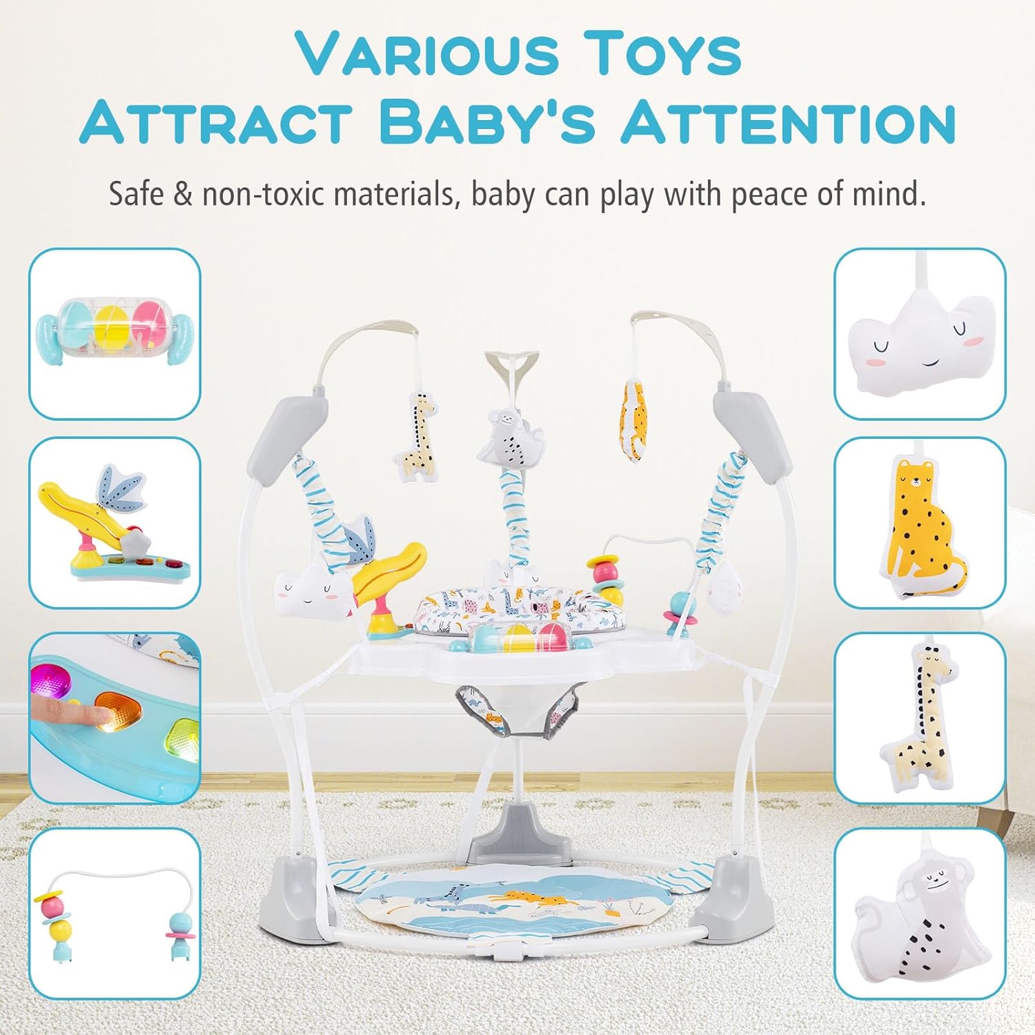 INFANS 3-in-1 Baby Activity Center, Jumper & Bouncer, Music, Lights, 360° Rotating Seat, 3 Adjustable Heights, Learning Toys for 6-12 Months
