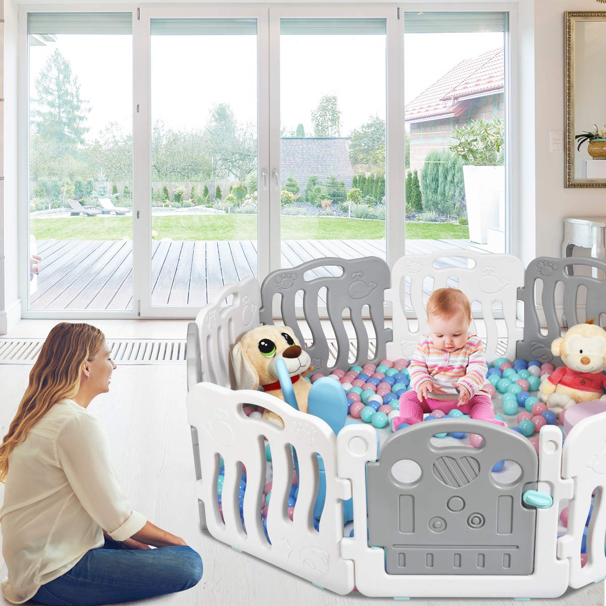 INFANS Baby Playpen, Kids Play Activity Center Yard for Toddlers, 10-Panel Safety Foldable Play Yard