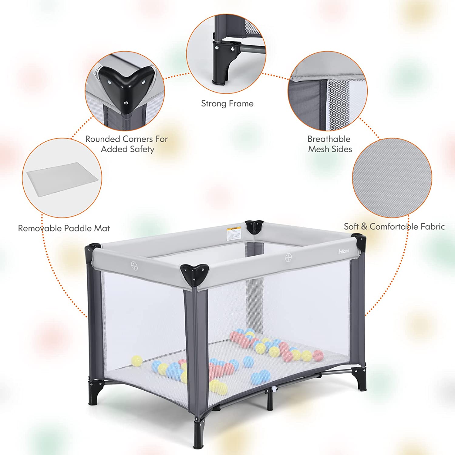 Portable Playard with 50pcs Ball Pit Balls Playpen Activity Center INFANS