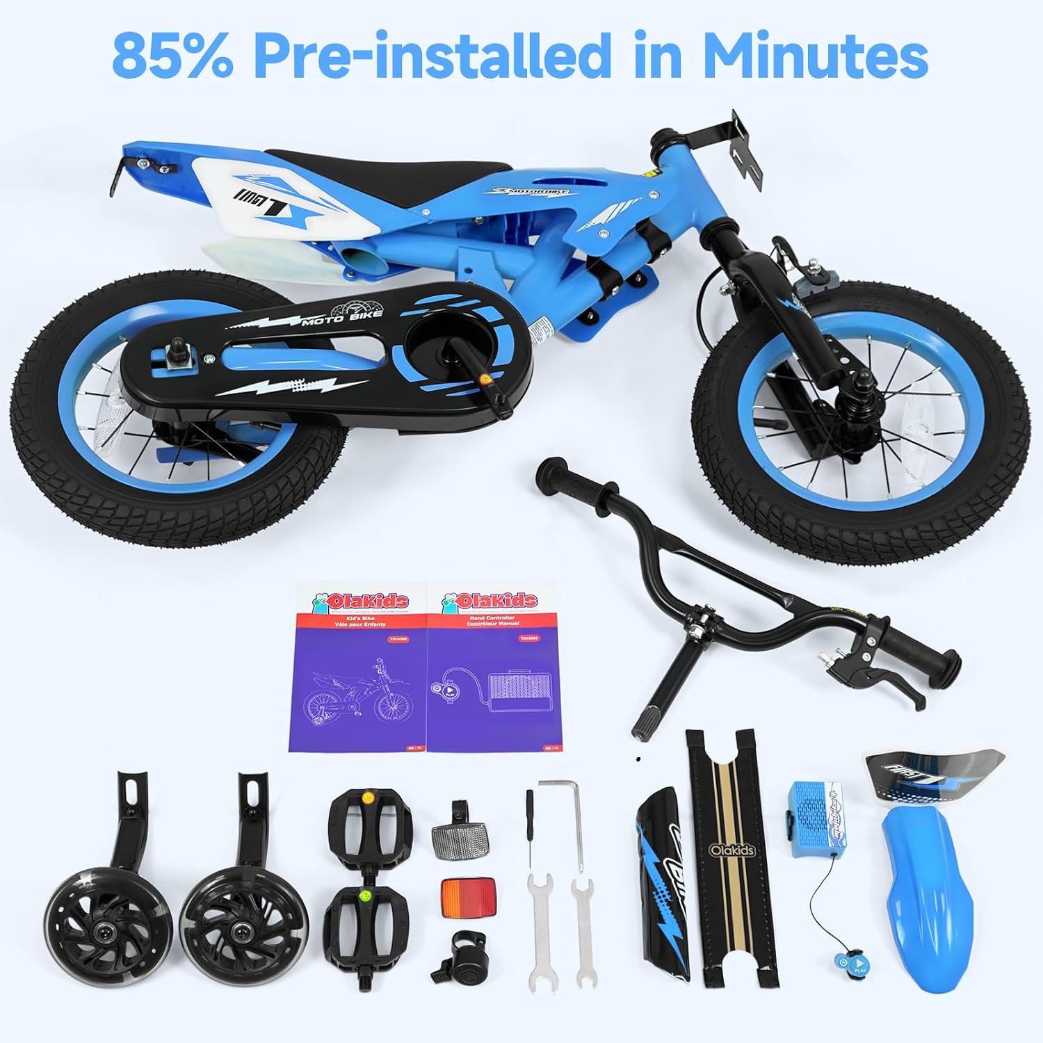 Olakids 12/16 Inch Motorcycle Kids BMX Bike with Light Training Wheels & Suspension