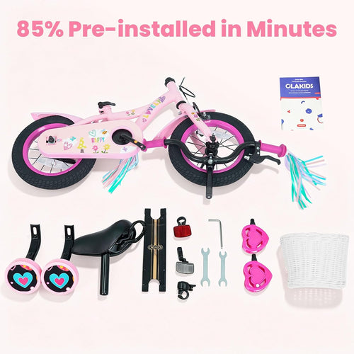 Olakids Kids Bike, 12 14 16 18 Inch Sweet Heart Theme Girls Bicycle with Training Wheels