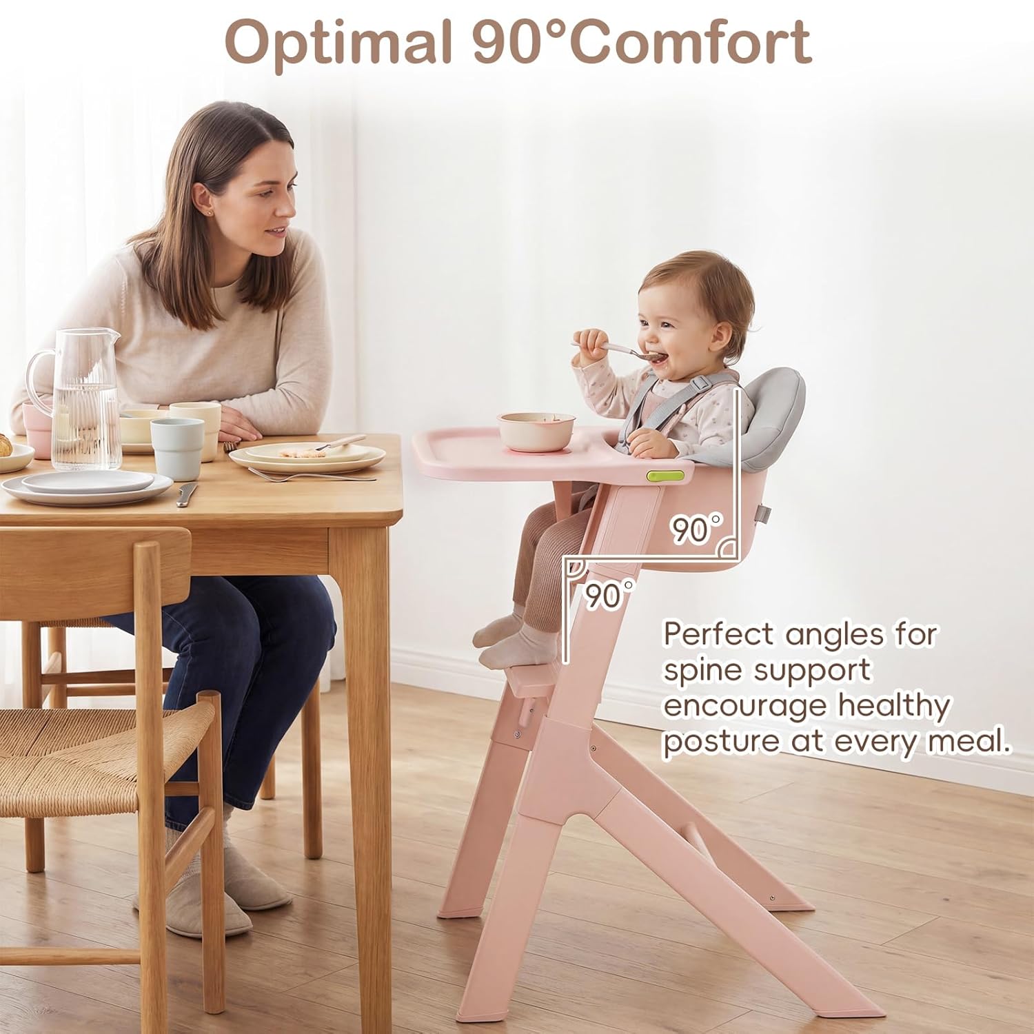 INFANS Washable Baby High Chair, Adjustable Tray, Lightweight, 5-Point Harness, for 6-36 Months Toddlers
