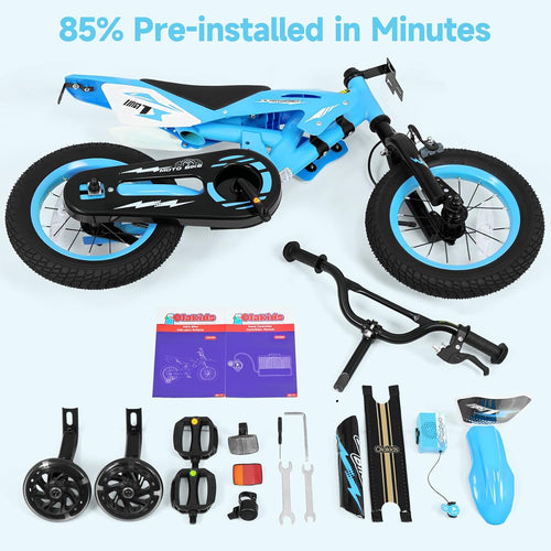 Olakids 12/16 Inch Motorcycle Kids BMX Bike with Light Training Wheels & Suspension