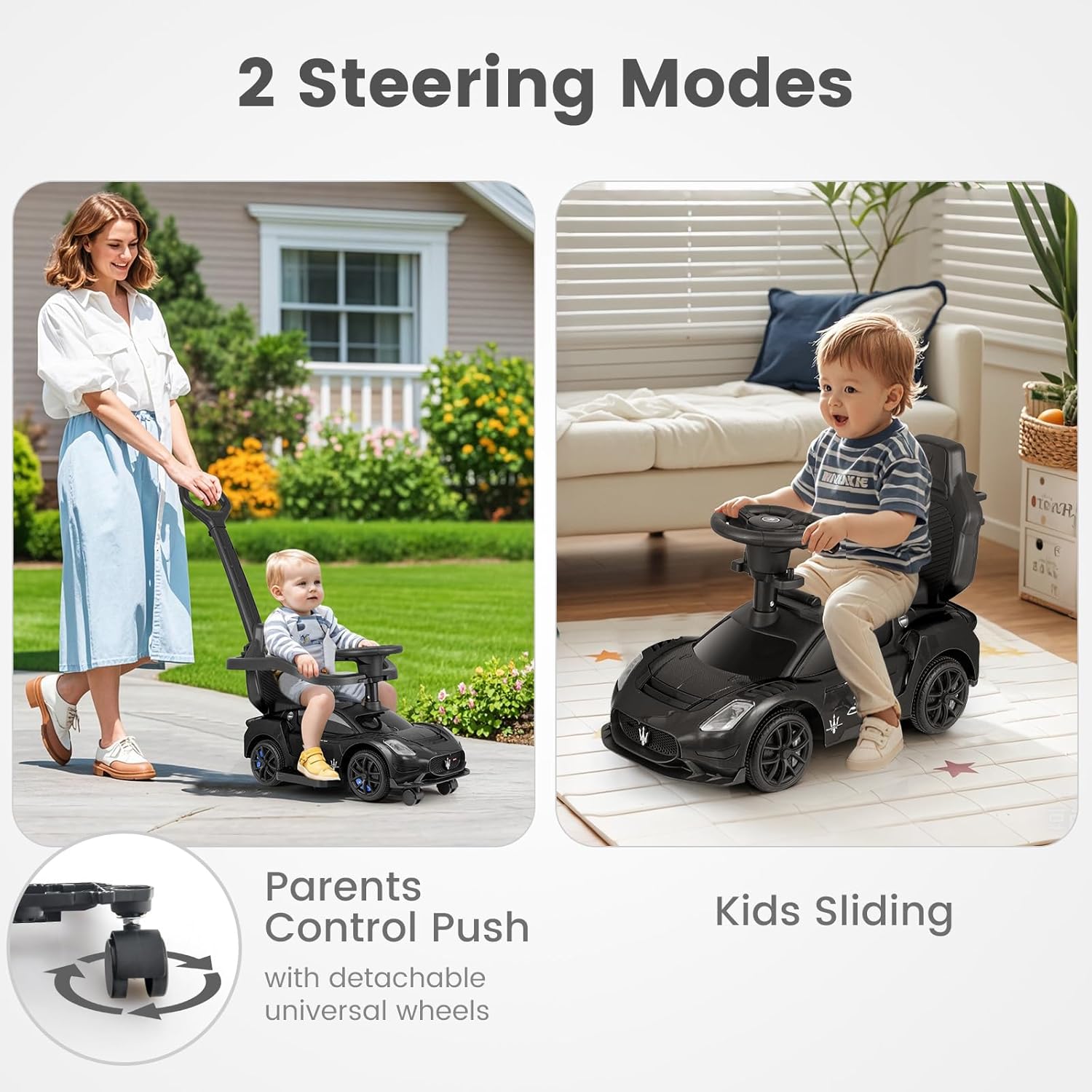 OLAKIDS Push Car for Toddlers, Licensed Maserati 3 in 1 Baby Ride on Sliding with Parent Control Handle