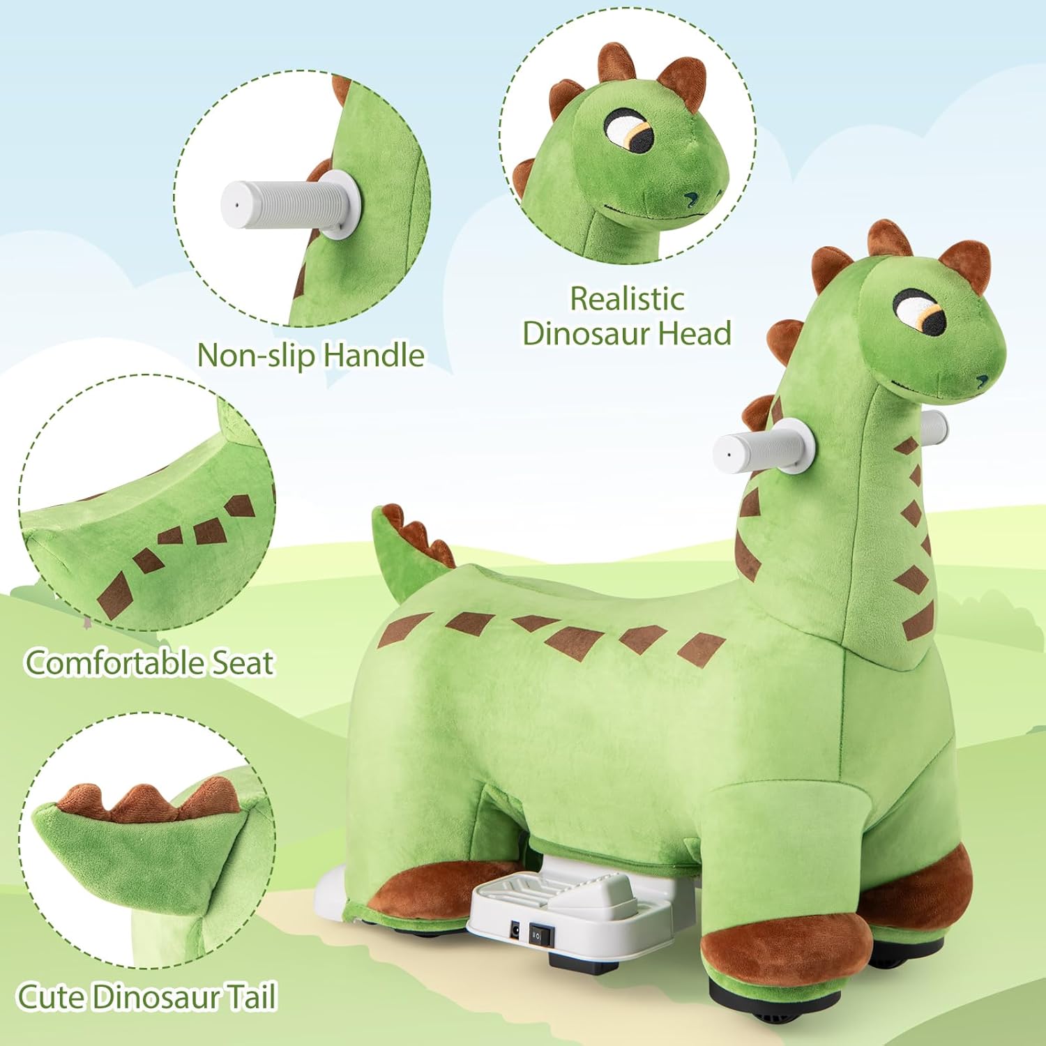 OLAKIDS Ride on Toys, 6V Electric Battery Powered Electric Ride on Dinosaur with Music for Boys Girl Aged 3+