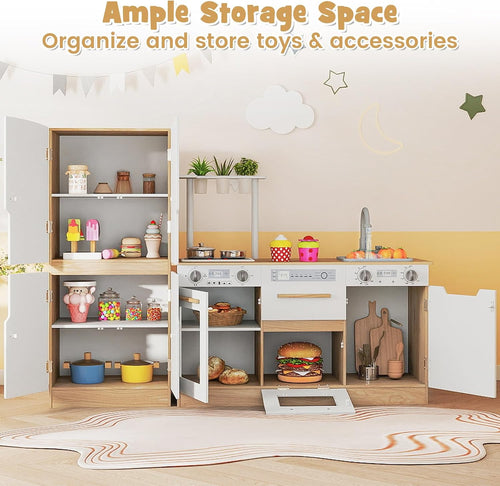 OLAKIDS Kids Kitchen Playset, 2 in 1 Wooden Pretend Play Kitchen