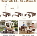 Olakids Kids Picnic Table, Outdoor Wooden Bench Set with Removable Cushions Adjustable Foldable Umbrella