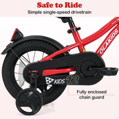 Olakids Kids Bike 12-18 Inch with Training Wheels, Dual Brakes, Adjustable Seat & Handlebar for Boys Girls