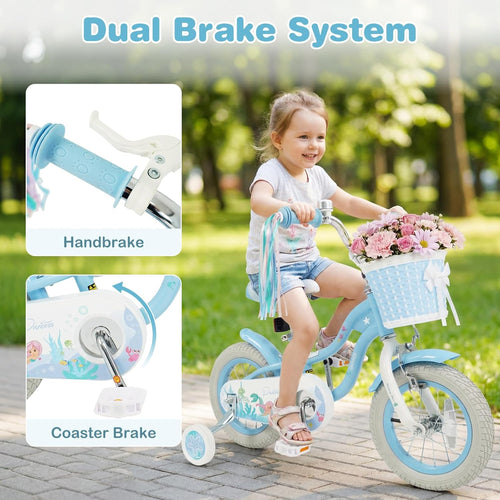 Olakids Kids Bike, 12 14 16 18 20 Inch Mermaid Theme Girls Bicycle with Training Wheels