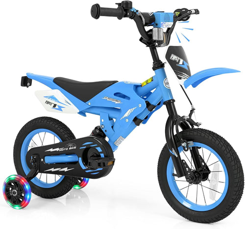 Olakids 12/16 Inch Motorcycle Kids BMX Bike with Light Training Wheels & Suspension