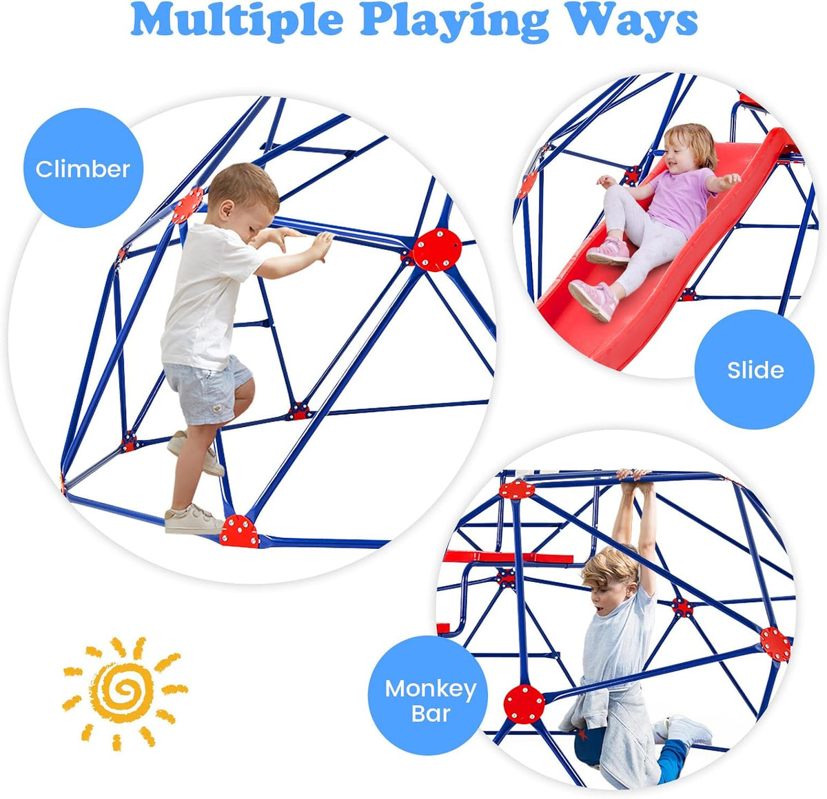 Olakids Climbing Dome with Slide, Kids Outdoor Jungle Gym Geometric Dome Climber
