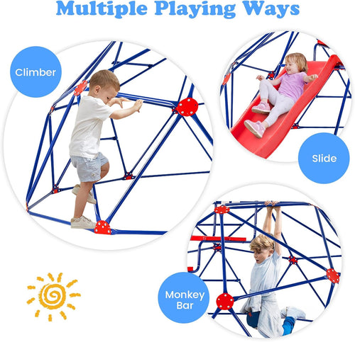 Olakids Climbing Dome with Slide, Kids Outdoor Jungle Gym Geometric Dome Climber