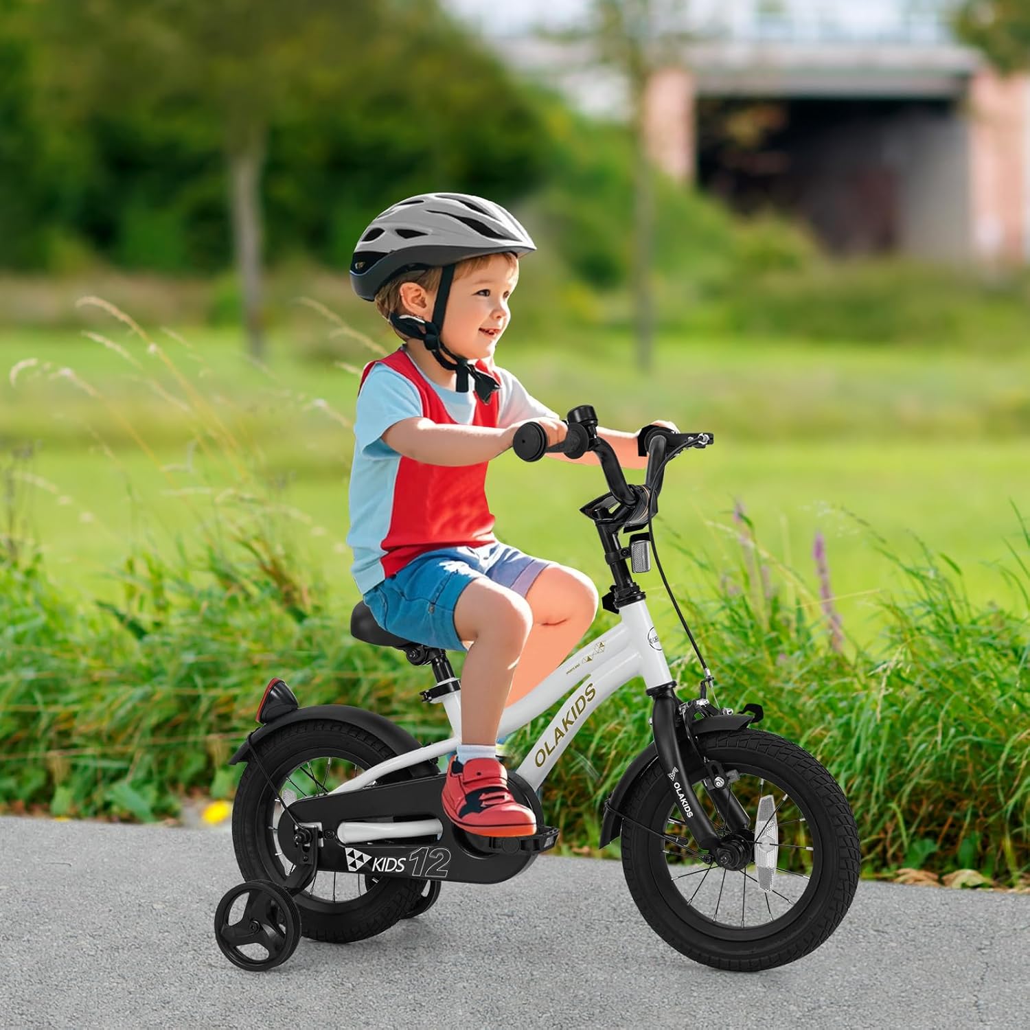 Olakids Kids Bike 12-18 Inch with Training Wheels, Dual Brakes, Adjustable Seat & Handlebar for Boys Girls