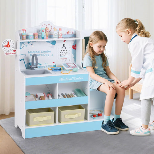 OLAKIDS Doctor Playset Wooden Pretend Medical Station Activity Center Toy Set for Toddler